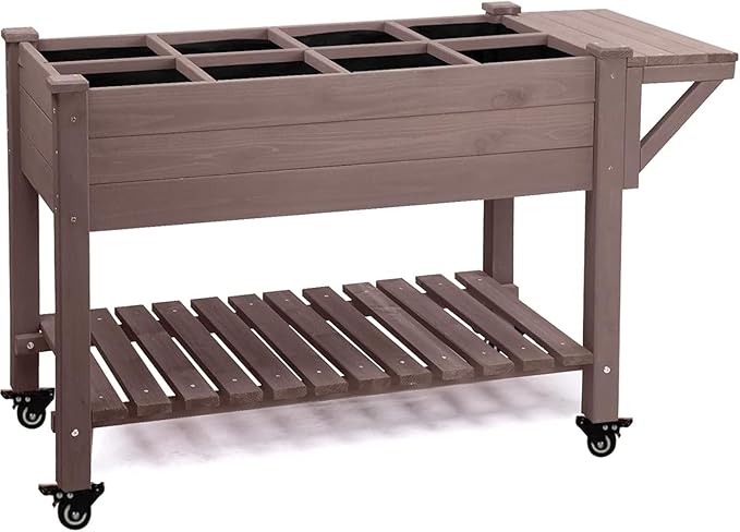 Aivituvin 52.7x22x30in Raised Garden Bed Elevated Wood Planter Box Stand with Wheels for Outdoor Gardening Liner Included 230lbs Capacity
