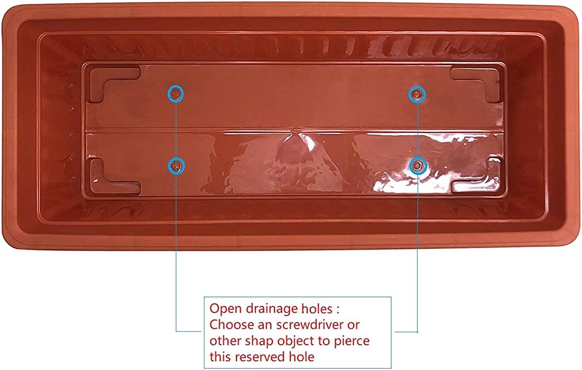 5 pcs / Length 16.8 inch Brick Red Plastic Window Plants Boxes with Tray/ for FlowerVegetablesPlants Nursery Seedling in The GardenPatioIndoor OutdoorPBR8003-5-T23.25 inx8 inx5.75 in