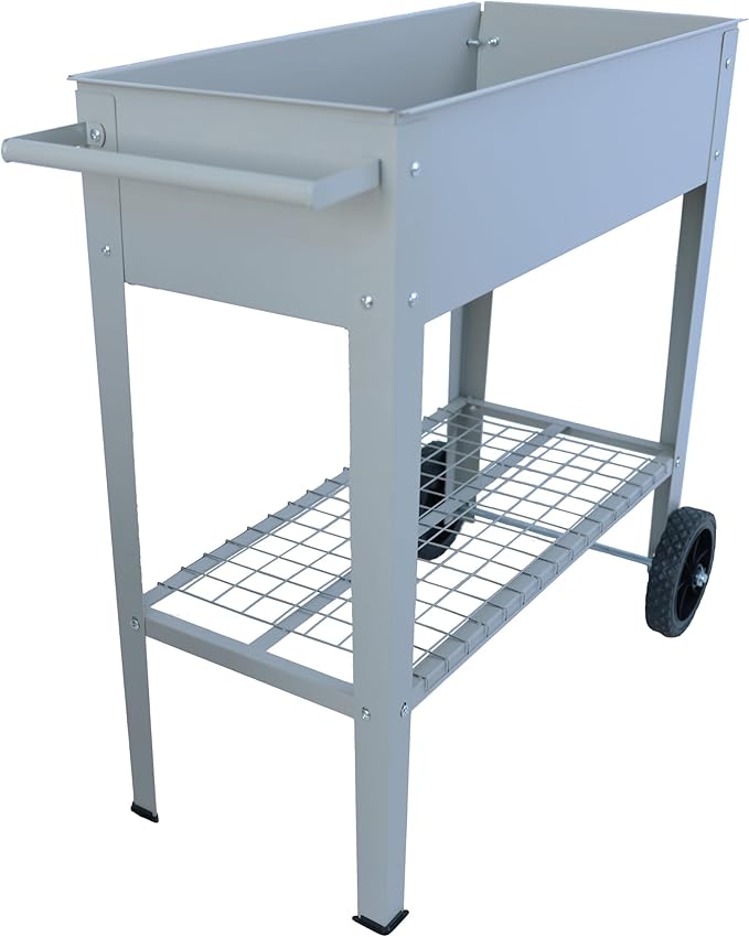 Mobile Metal Raised Garden Bed Cart with Legs Elevated Tall Planter Box with Wheels for Outdoor Indoors House Patio Backyard Vegetables Tomato DIY Herb Grow (Gray)