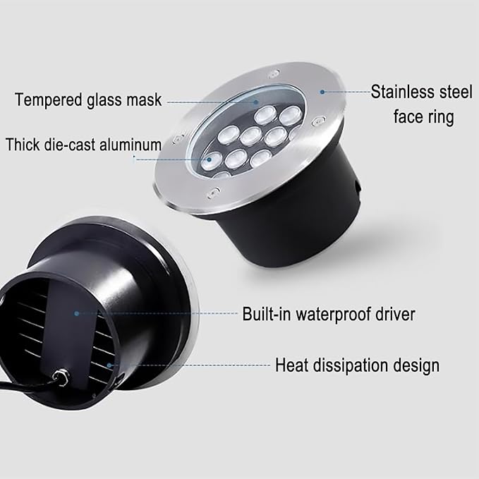 Outdoor Landscape Lights - LED Underground Light AC 220V Round Recessed Spotlight IP67 Waterproof Garden Courtyard Decoration Floor Light for Walkway Deck Pathway Easy to Install