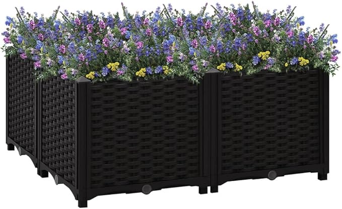 Raised Bed 31.5x31.5x15 Polypropylene Garden Bed Black Outdoor Planter for Flowers Vegetables and Herbs Raised Garden Box Elevated Planter Box for Outdoor Gardening