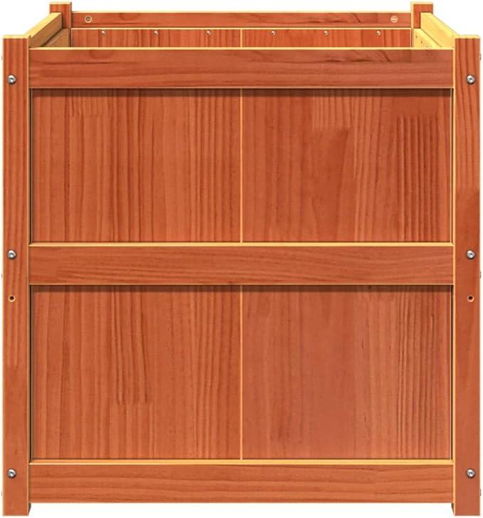 Garden Planter Wax Brown Solid Pine Wood 27.6 in Square Planters for Outdoor Plants Raised Garden Bed for Patio Balcony Deck