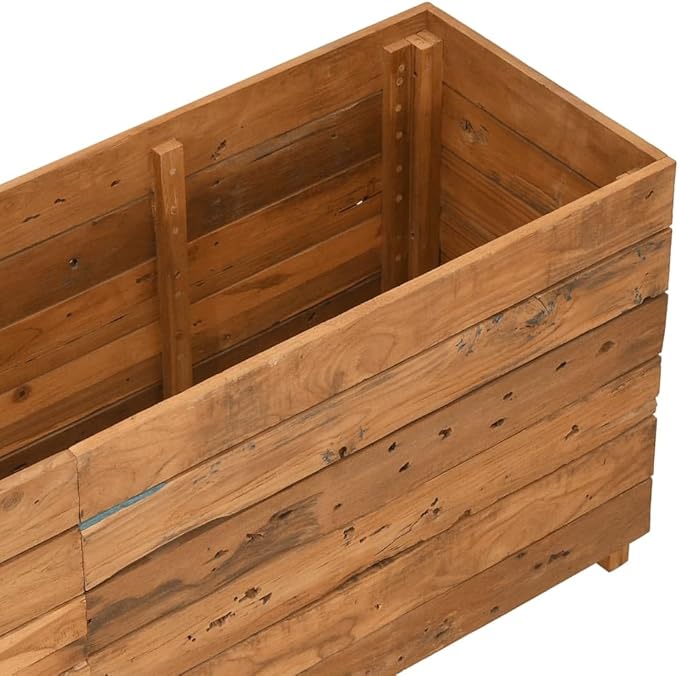 Large Raised Garden Bed Mixed Wood Tones Recycled Teak Wood Steel Frame Outdoor Planter Box for Vegetables 59.1x15.7x21.7 Inch Gardening Solution