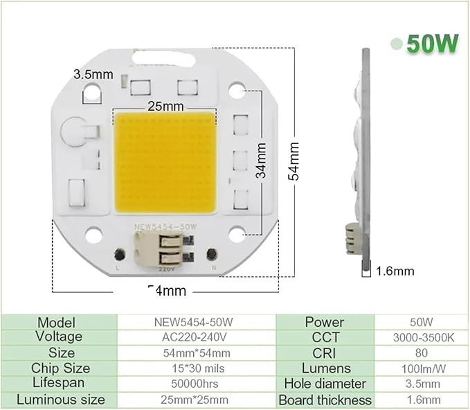 3PCS No Welding Free AC 220V 50W LED COB Chip Diode Driverless DOB Module 5454 Lamp Beads for Plant Grow Light Floodlight Spotlight(Cold White220V 20W)