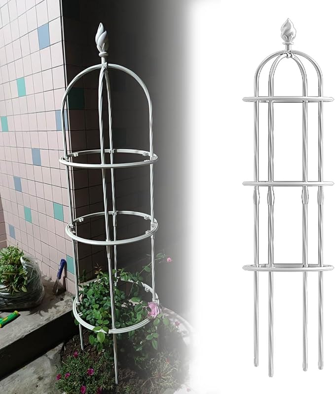 Garden Trellis for Climbing Plants Outdoor &amp Indoor Trellis 0.6in Metal Pipes Roses Climbing Support Rustproof Flowers Stands Vines Vegetables Cage(WhiteHigh180cm/71in)