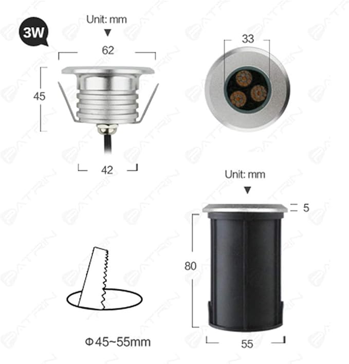 Recessed Underground Light - Outdoor Led Underground Light No Glare Landscape Lighting Spotlight Ip67 Waterproof Garden Lights Led Decking Lights Apply to Stairs TER-Yellow Light-3W12V