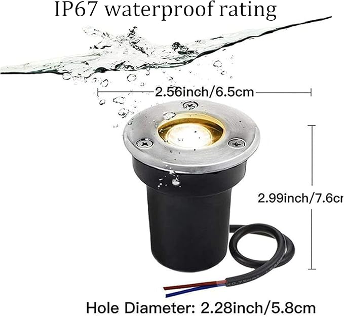 2 Pack LED Waterproof Inground Lights IP67 Landscape Lighting 3W Outdoor Garden Path Spotlights DC12V/24V Recessed Buried Lamps for Walkways (White 24V)