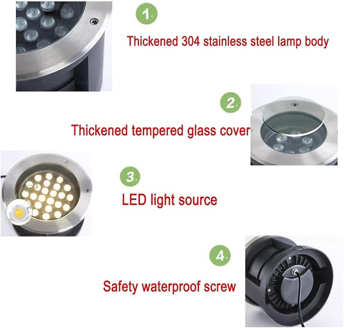 LED Buried Lights -Outdoor Landscape LampRecessed Adjustable Angle Spotlight IP67 Waterproof Round 30° Polarized Ground Light Garden Courtyard Decorative FloGreen-36W