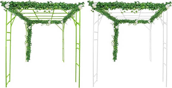 Plant Climbing Stand 9.8x6.6x7.5ft Large Outdoor Plant Trellis for Climbing Plants Heavy Duty Steel Garden Arch with Anti-Slip Feet for Tomatoes Cucumbers Flowers (Green+White)