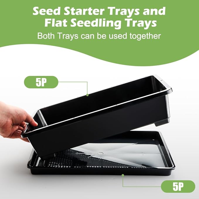 5 Pack Soil Blocking Trays(14x12x3) Plastic Flat Plant Tray for Holding or Collecting Drainage Water Elevated Microgreen Seed Starter Tray for Seed Germination (Black)