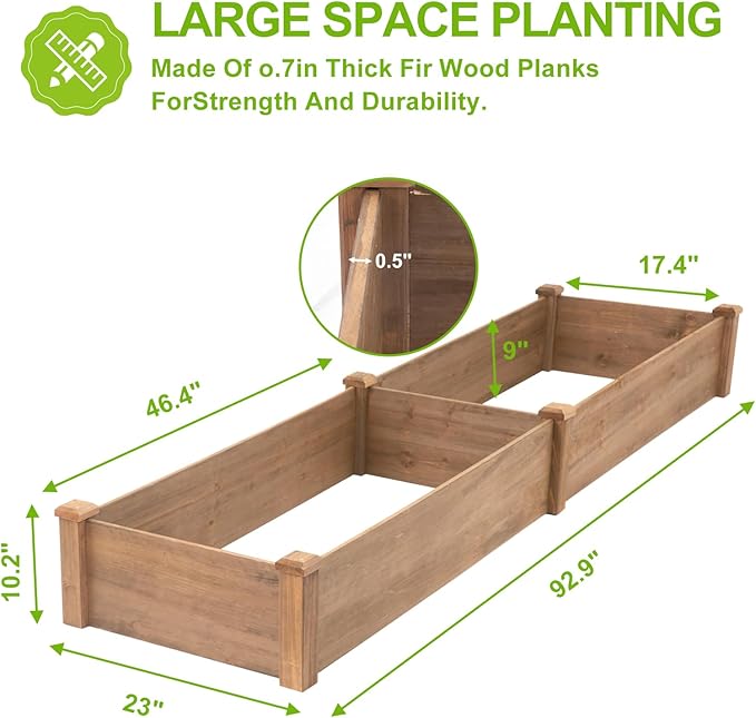 Raised Garden Bed Without Legs 8x2Ft ft Large Elevated Wood Planter Box for Vegetables Flowers Herbs and Succulents（Brown）