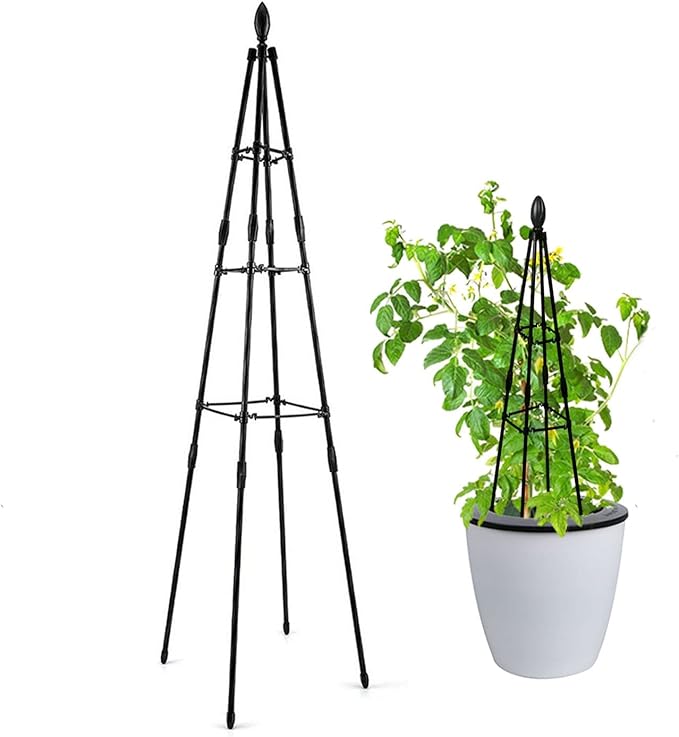 Garden Trellis for Climbing Plants Tower Plant Support Trellis H 31.5in 47in 63in for Potted Plants Vine Rose Clematis Outdoor Indoor Garden Obelisk Trellis Galvanized Black ( Size : 80cm/31.5in )