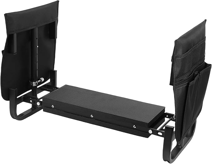 Garden Kneeler Seat Height Adjustable Foldable Gardening Stool Bench with 2 Tool Pouches for Kneeling Sitting Gardening Camping Picnics (Black)