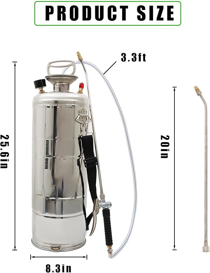 HOSTIC 3 Gallon Stainless Steel Sprayer Hand Pump Sprayer with Pressure Gauge Valve Adjustable Nozzle for Gardening Lawn and Cleaning