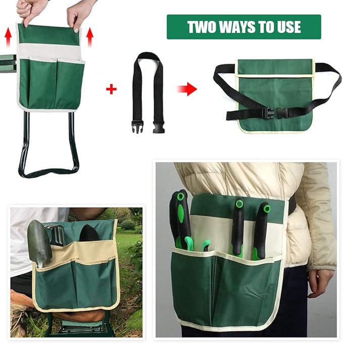 BESTHLS Garden Kneeler and Seat - Heavy Duty Folding Stool with Thick Pad 2 Tool Pouches 330 lbs Capacity - Knee &amp Back Support Perfect for Seniors Women Men