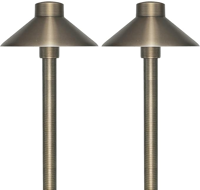 GKOLED 4 Pack Mini Brass Landscape Spotlights (MR8 Bulbs Included) with 2 Pack Brass Landscape Path Lights (G4 Bulbs Included)