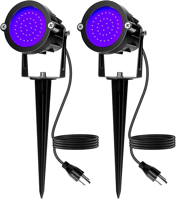 Elenora Halloween Spotlights Outdoor 15W LED Black Light/Blacklight for Glow Party Body Paint Fluorescent Poster 110V Plug-in Spot Light IP65 Waterproof Landscape Lighting for Yard Garden 2 Pack