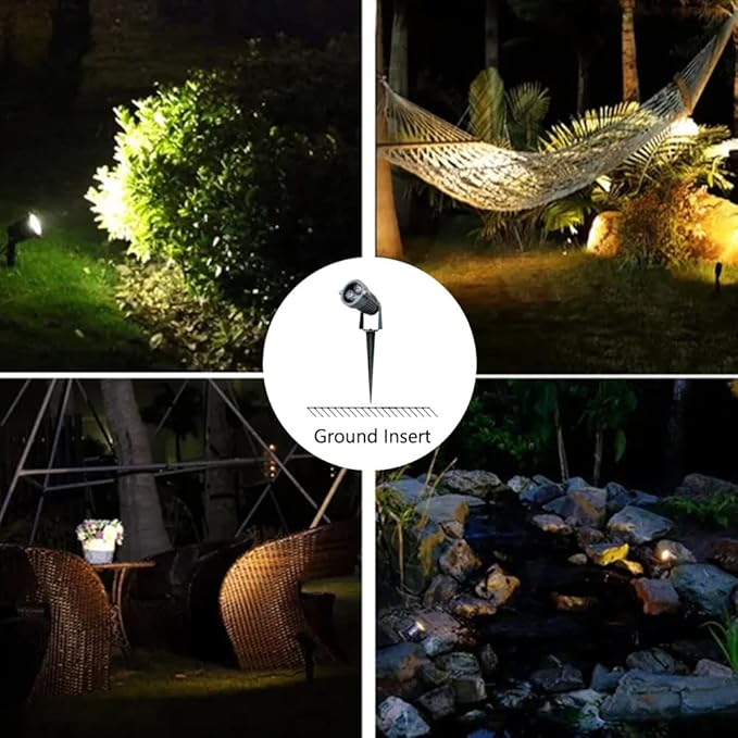Kiven Outdoor Landscape Plug-in LED Lighting with Timer Function 3W Waterproof Yard Lights COB Led Spotlights with Spiked Stand for Lawn Decorative Lamp IP65 Indoor Wall Light 6000K