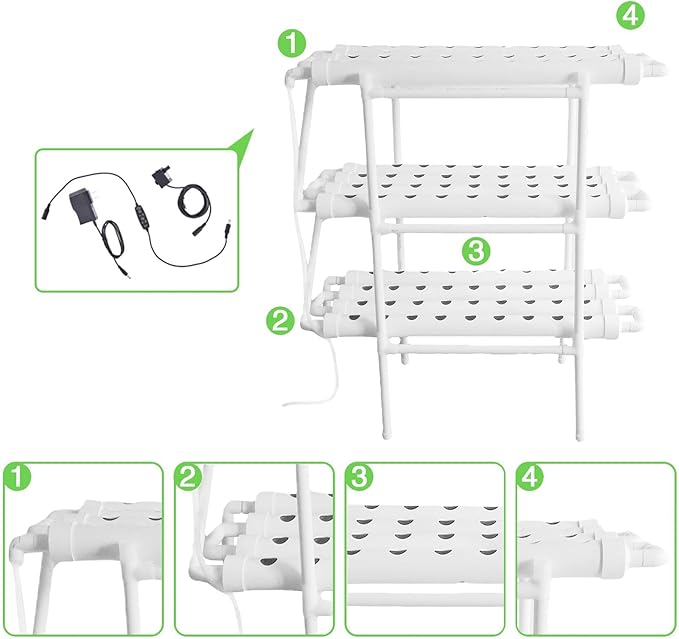 Hydroponics Growing System Kit Aquaponics Growing System3 Layers/108 Sites Food PVC Pipes Planting Vegetables Garden Tools for VegetablesFruitsPlant(Upgraded Version)
