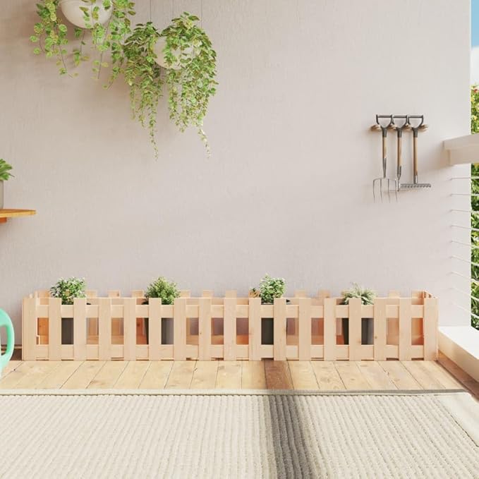 Garden Raised Bed Solid Pine Wood Outdoor Planter Box 78.7x11.8x11.8 Inch Rectangular High Raised Bed for Vegetables Flowers Herbs Rustic Finish