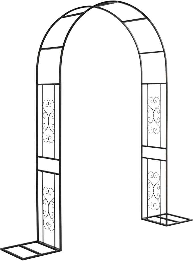 Outvita Garden Arch Trellis with Base Heavy Duty Metal Arbour Archway for Climbing Plants Outdoor Wedding Ceremony Party Patio Decor Black