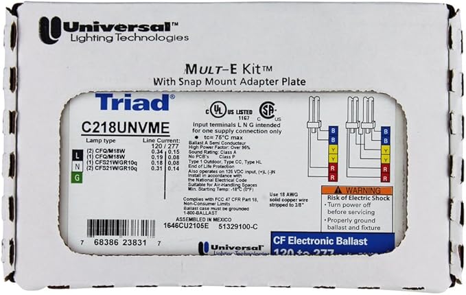 Universal C218UNVME - 2 Lamp - 18 Watt CFL Ballast - 120/277 Volt - Programmed Start - 1.05 Ballast Factor