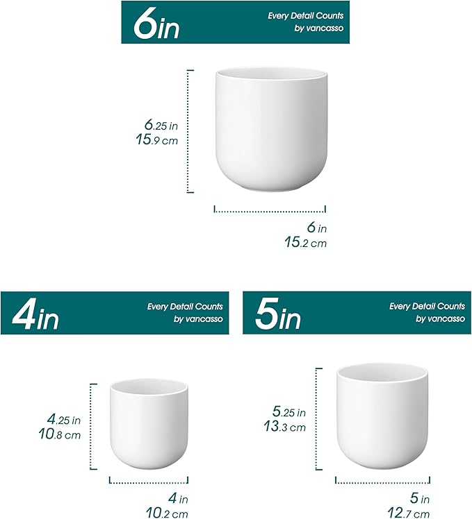 vancasso Ceramic Plant Pots 4+5+6 inches Set of 3 Planters with Drainage Hole Flower Pots Planters Pots for Indoor Plants Modern Indoor Decorative Garden Pot Home Decor White