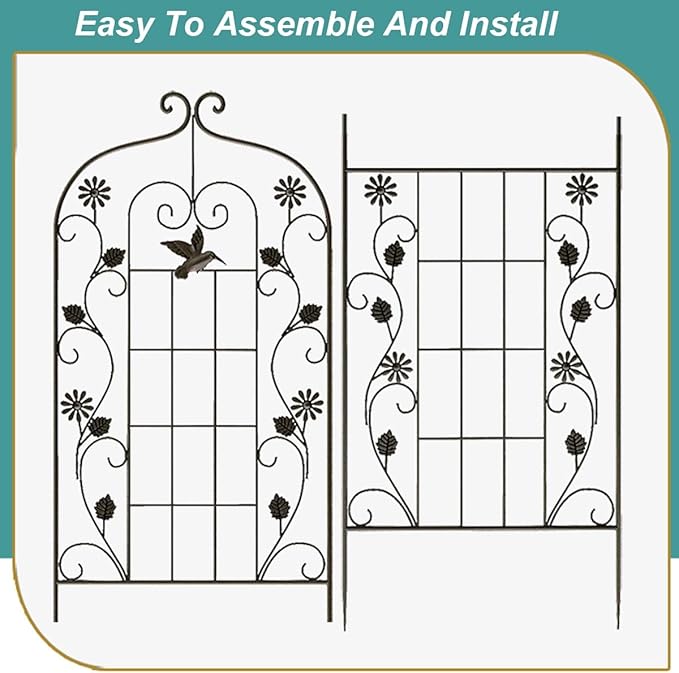 6.1x1.6ft Wrought Iron Metal Garden Trellis for Climbing Plants Indoor/Outdoor Rust Proof Potted Plant Support Weather-Proof Cucumber Fence(White2pcs X 50X185cm)