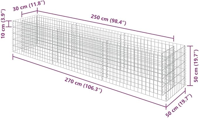 Gabion Raised Bed Silver Galvanized Steel Large Durable Outdoor Planter Box 369 Gallon Capacity Rectangular Garden Bed for Landscaping