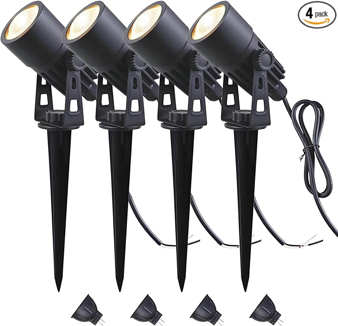 Outdoor Mini Spotlights MR11 LED Bulb 12V Low Voltage Landscape Spotlight 2W 200lm 2700K Warm White IP65 Waterproof Aluminum Light Fixture 1 1/4 Short Head 4-Count