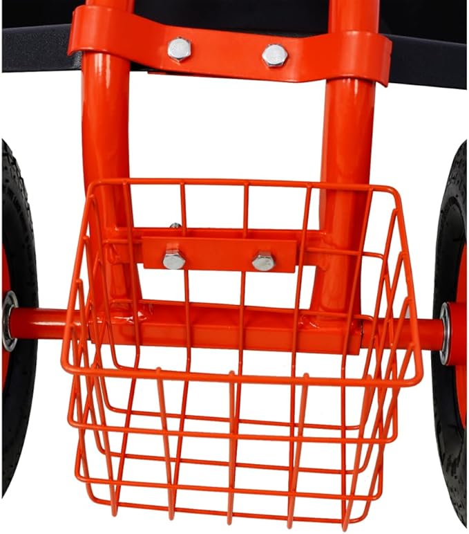 Ergonomic Rolling Garden Scooter with 360-Degree Swivel Seat Built-in Tool Tray Heavy-Duty Wheels and Adjustable Height Support (Red + Steel)