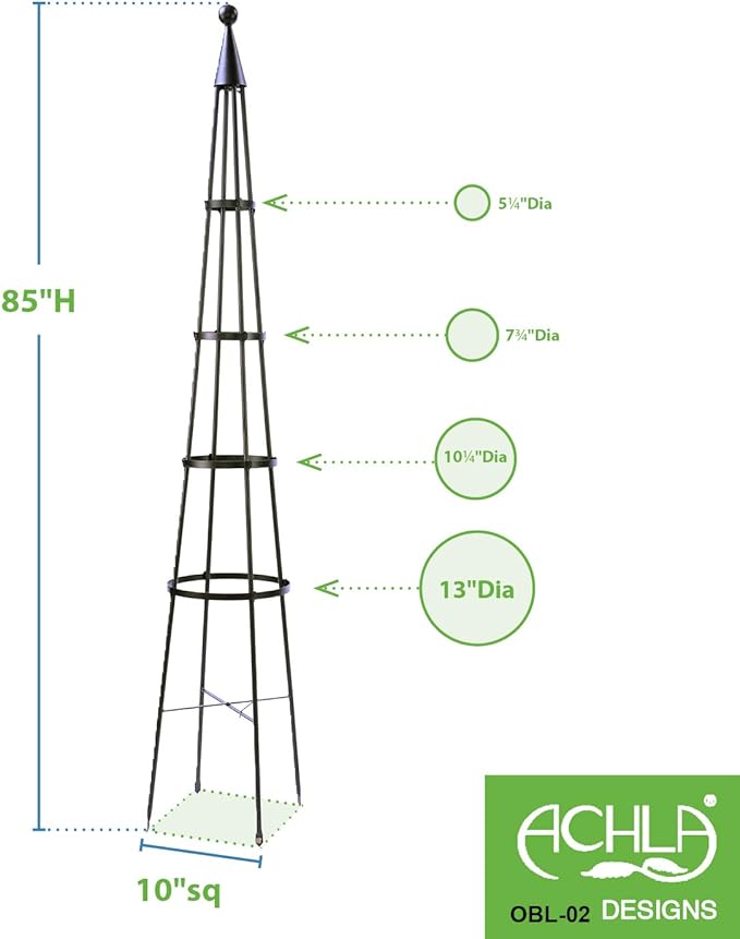 Achla Designs OBL-02 85-in Wrought Iron Garden Obelisk Trellis H Graphite