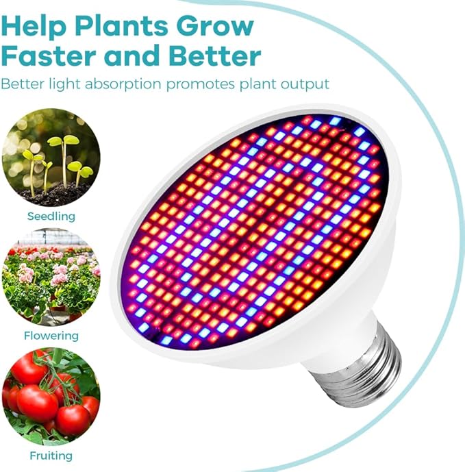 4Pack 30W Indoor Flower Planting Lamping UV/IR Full Spectrum Natural Red Blue Hydroponic Bulbs AC100-277V Hydroponic Potted Moss Fill Bulb 110v Greenhouse Tent Vegetable Flowers Succulent E27/E26