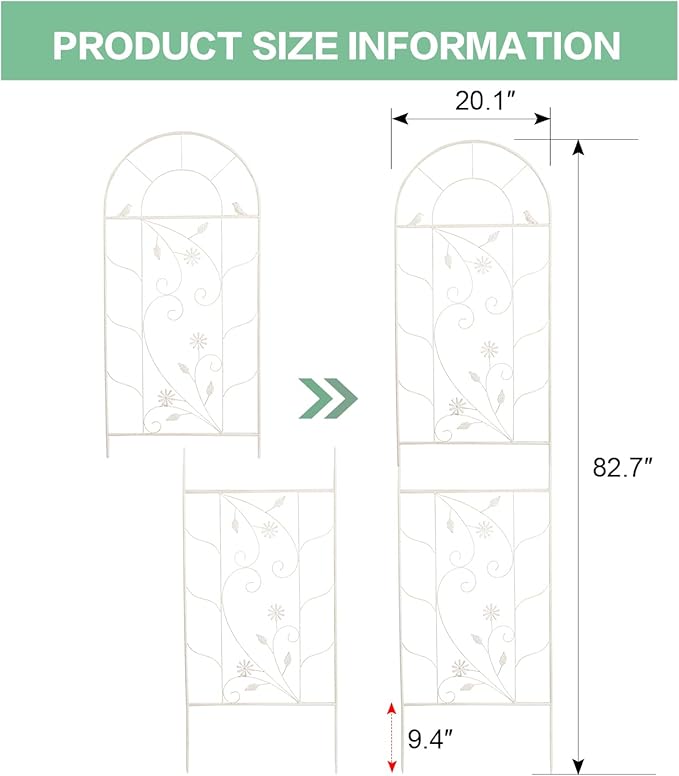 Sungmor Metal Trellises for Climbing Plants Overall 20 Inch Width &amp 82.5 Inch Tall 2PC White Pack Decorative Retro Style Trellis Fence Panels Garden Plant Support Flower Rose Climbing Rack