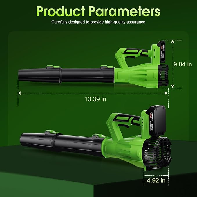 Cordless Leaf Blower 21V 6-Speed High Power Electric Blower with 6.0Ah Battery Lightweight Design 2 Batteries &amp Fast Charger for Lawn Patio Dust and Leaves（Black Green）