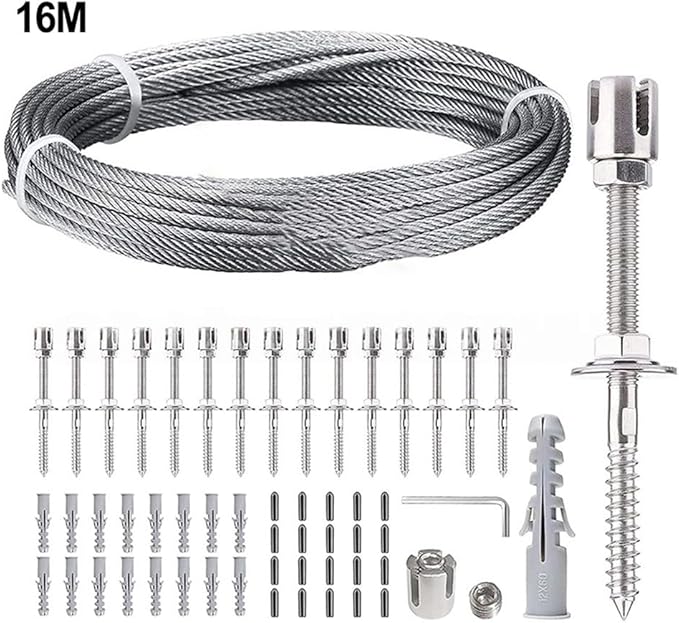 Wire Trellis Kit Stainless Steel Garden Trellis Kit T304 Wire Rope Plant Support System for Climbing Vines Wall Training Outdoor Vertical Garden Decor with Tools and Accessories(12 meters)