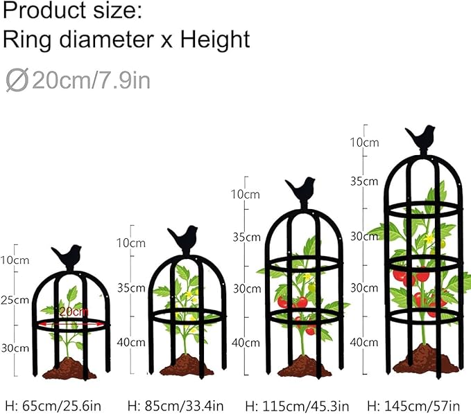 Garden Trellis for Climbing Plants Metal Obelisk Flowers Stand Tomato Cage Plant Support Metal Pipe for Vines Flower Climbing Rose Clematis Vegetable Tomato Trellis(Black20x115cm)