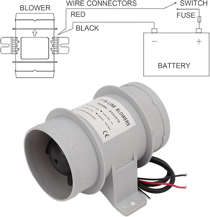 12V Inline Blower High Air Compact 3 Inch Inline Duct Fan for Ducting