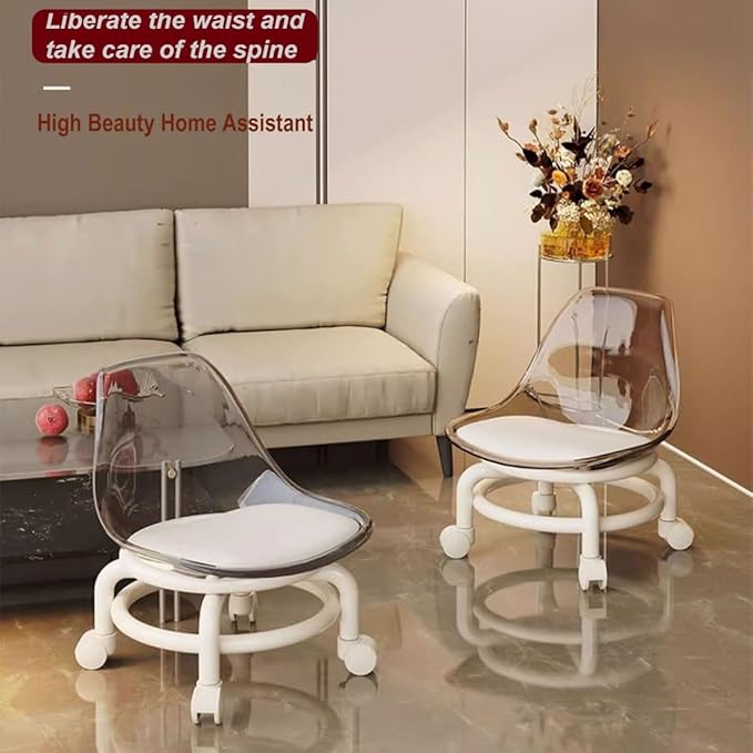 360 Degree Rotating Acrylic Plastic Rolling Stool for Home Garden Office and More Adjustable Height Rolling Stool with Smooth Wheels