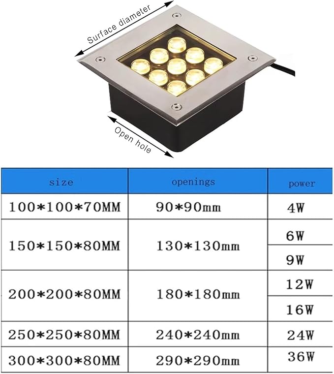 LED Outdoor Buried Light Square Underground Lamp Waterproof IP66 Spotlights AC85-110V for Driveway Deck Step Pathway Garden Landscape Lights