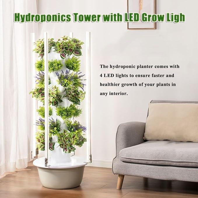 Indoor Hydroponic Gardens Tower with Led Grow Lights Hydroponic Tower with Hydrating Pump Adapter Net Pots Tower Garden Hydroponics Growing for Herbs and Vegetables(Nine Floors)
