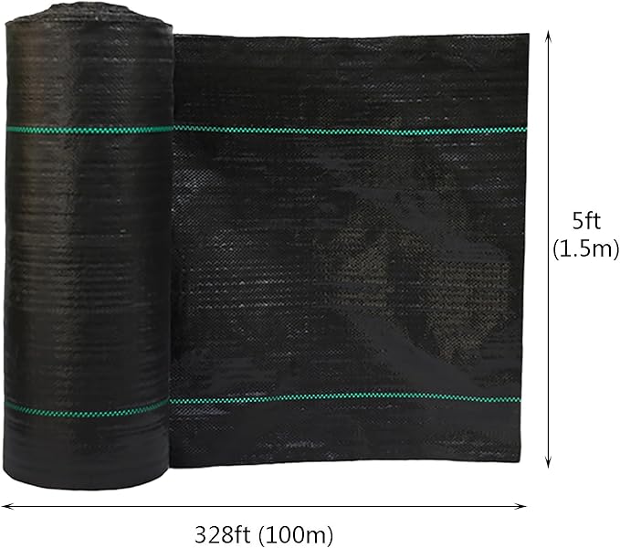 Weed Control Membrane UV Stabilised Ground Cover Membrane Trimmable Black Woven Roll Weed Barrier Perfect for Gardens Patios Flower Beds Landscaping(1.5 * 100m)