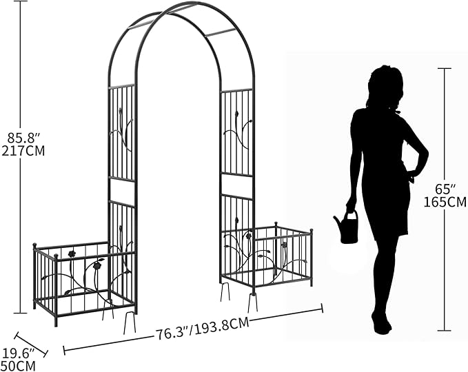 Garden Arbor with Planter Boxes 76 W x 86 H Wedding Arches for Ceremony Black Metal Garden Archway for Climbing Plants Outdoor Lawn Patio and Backyard