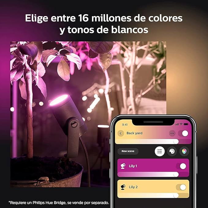 Philips Hue Lily White &amp Color Outdoor Spot Light Base kit (Hue Hub Required) 3 Spot Lights with Power Supply + Mount Works with Alexa HomeKit &amp Google Assistant