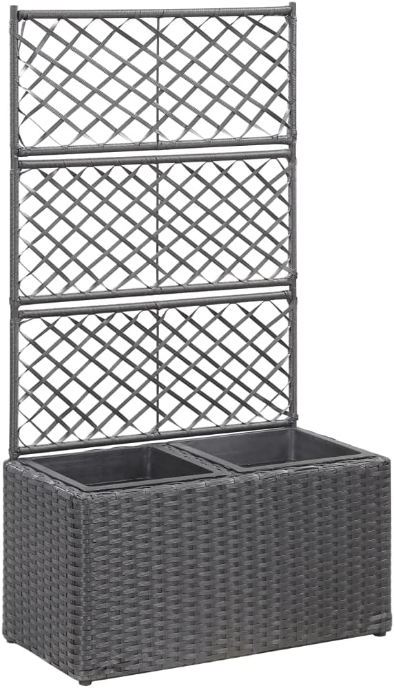 shubiao Trellis Raised Bed with 2 PotsRaised Garden Bed Garden Trellis Patio Planters Outdoor Screen Freestanding 22.8x11.8x42.1 Poly Rattan Black