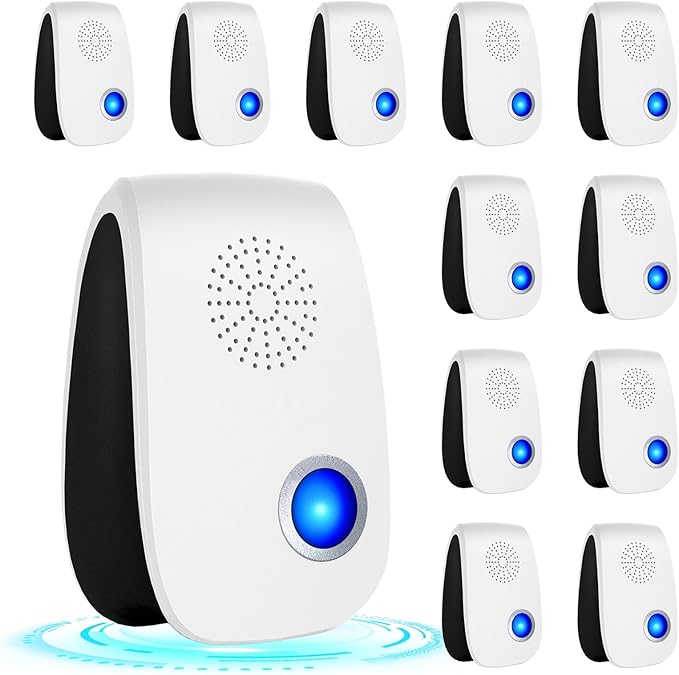 Upgraded Ultrasonic Repellent Indoor Pest Repellent Electronic Plug in Pest Control for Roach Ant Rodent Mouse Bugs Mosquito Spider Repellent for House Garage Warehouse (12 Packs)