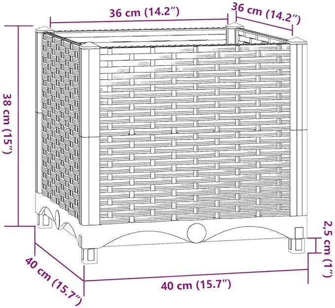 Raised Garden Bed 15.7x15.7x15 Polypropylene Planter Box Durable Outdoor Gardening Solution for Vegetables Herbs Flowers