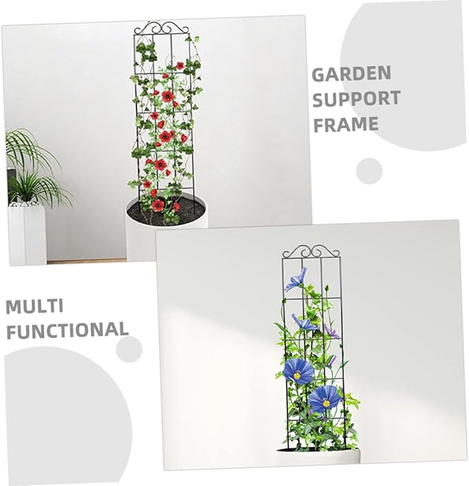 TIDTALEO 4pcs Metal Garden Trellis Support Frames for Climbing Plants and Vines 50x15cm Black Potted Plant Cage for Indoor and Outdoor Gardening