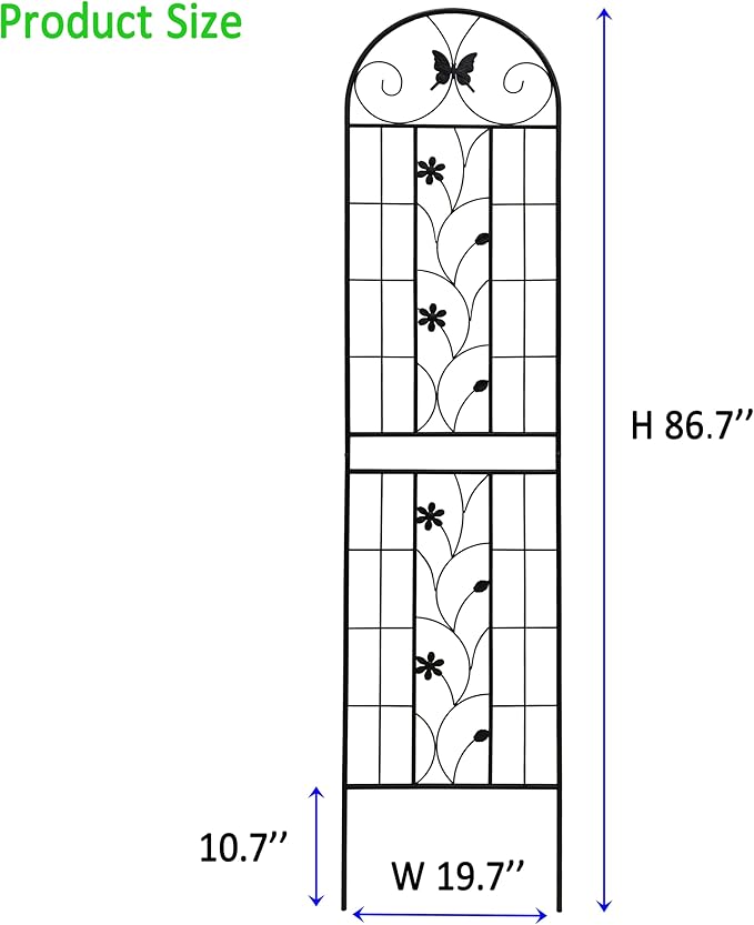 2 Pack Metal Garden Trellis 86.7 x 19.7 Garden Arch Trellis with Power Coating Rustproof Trellis for Climbing Plants Outdoor Flower Support Black (Black 19.7''W x 86.7''H)