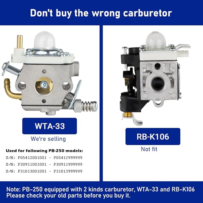 PB-250 Carburetor Tune Up Kit for Echo PB250 Blower # WTA-33 WTA33 A021001882